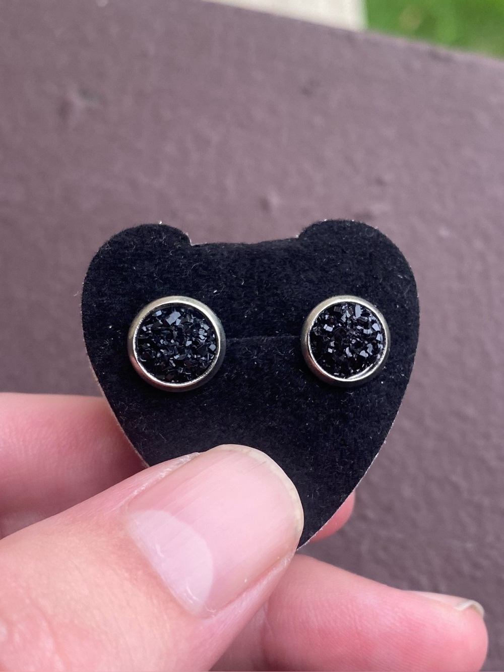 Black Druzy Stud Stainless Steel Pair / Set of Earrings